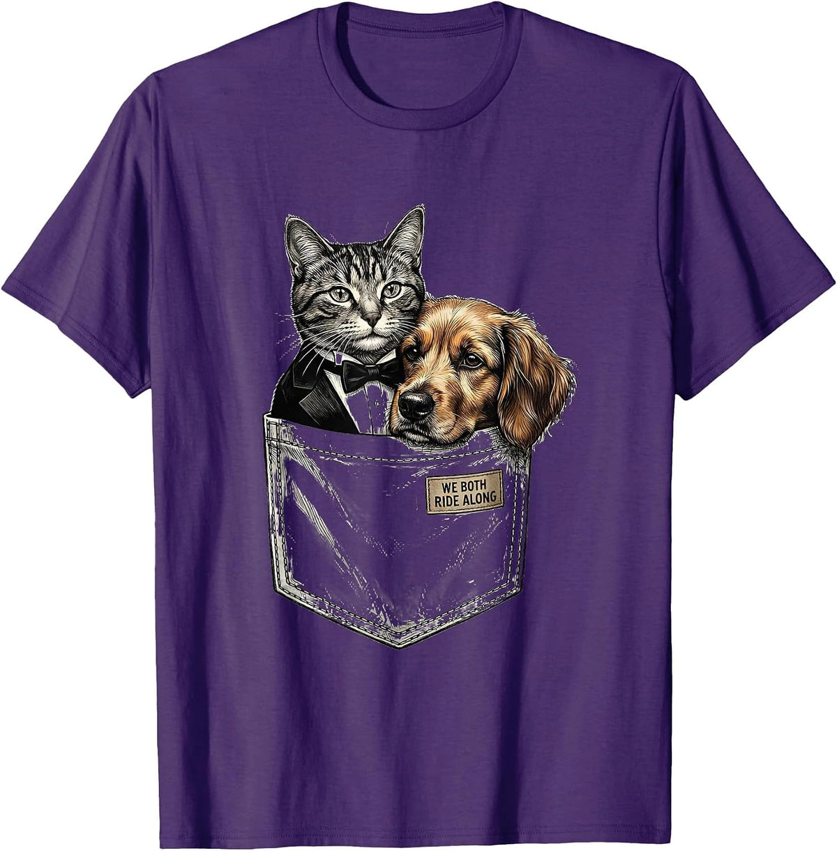 We Both Ride Along Cute Cat And Dog Pet Lover Gift T-Shirt - Purple
