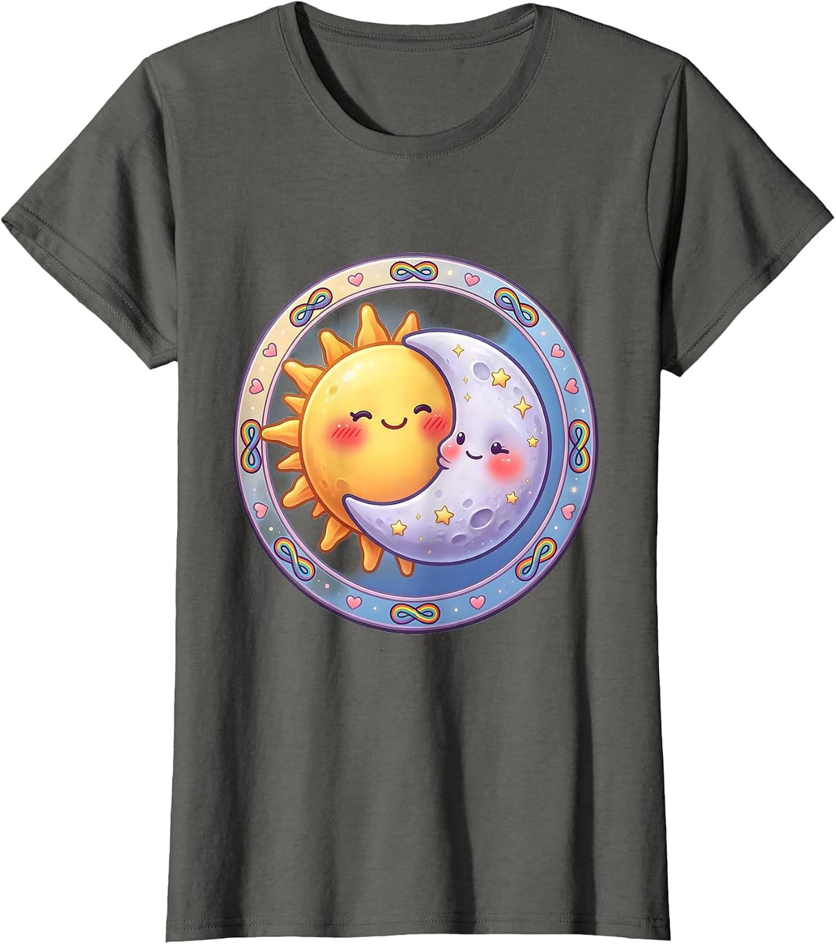 Women's Autism Awareness Sun and Moon Shared Orbit Design T-Shirt - Asphalt Grey