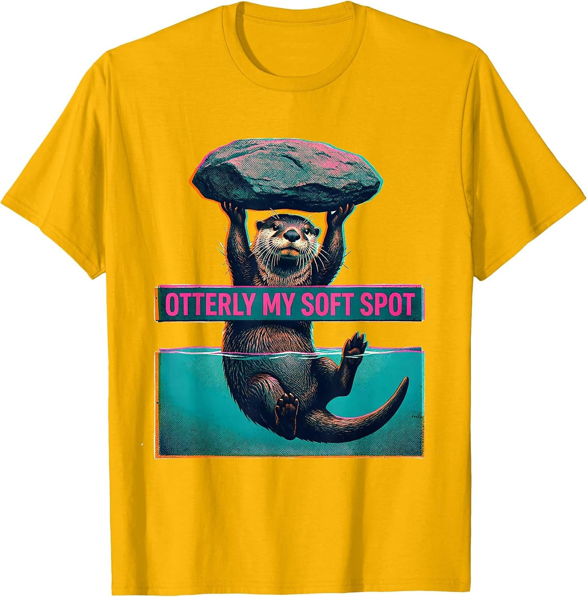Men's Otterly My Soft Spot Risograph Otter Lover Humor Animal T-Shirt - Golden Yellow