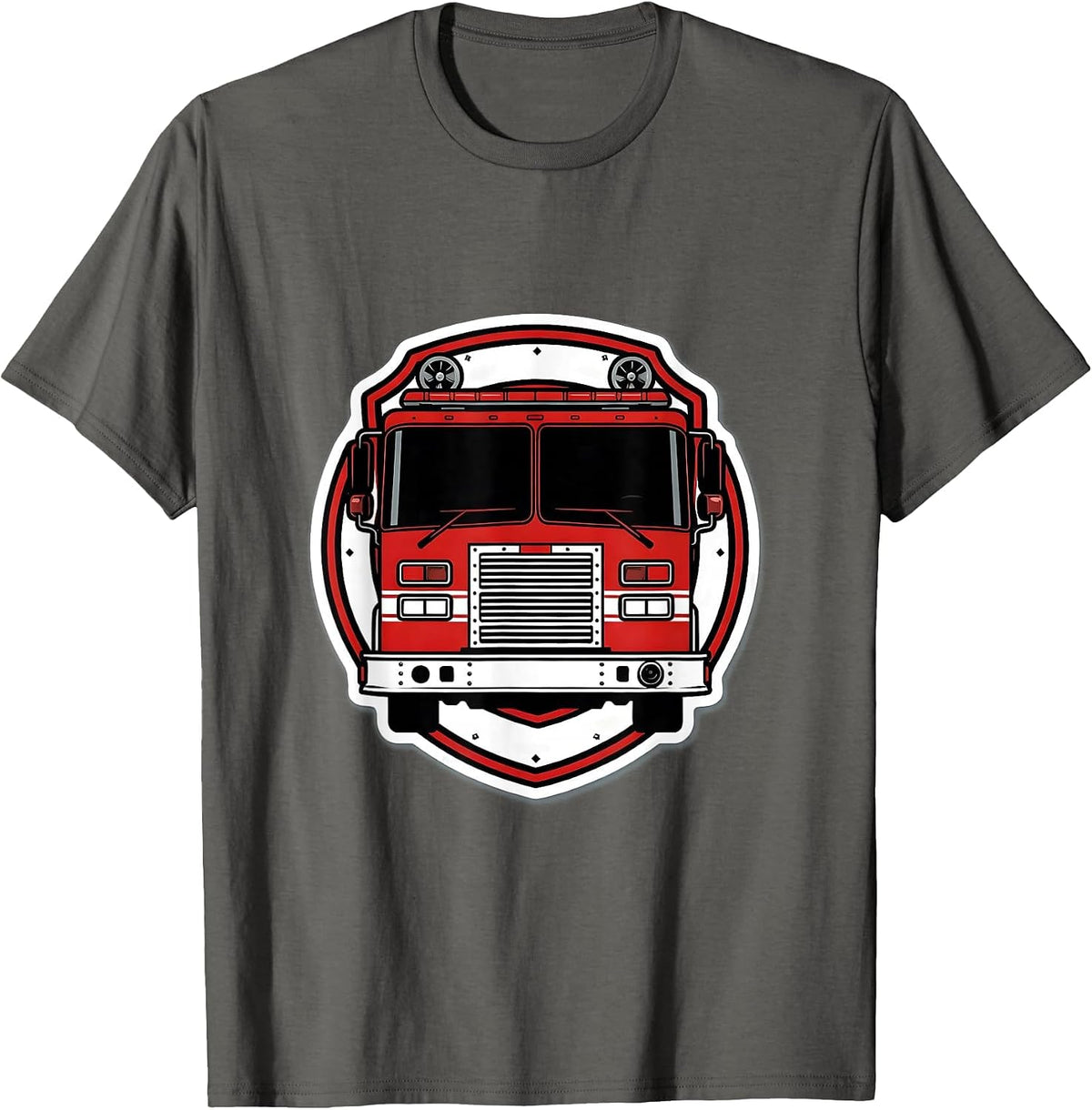Fire Engine Shield Firefighter Pride Humor T-Shirt - Asphalt Grey