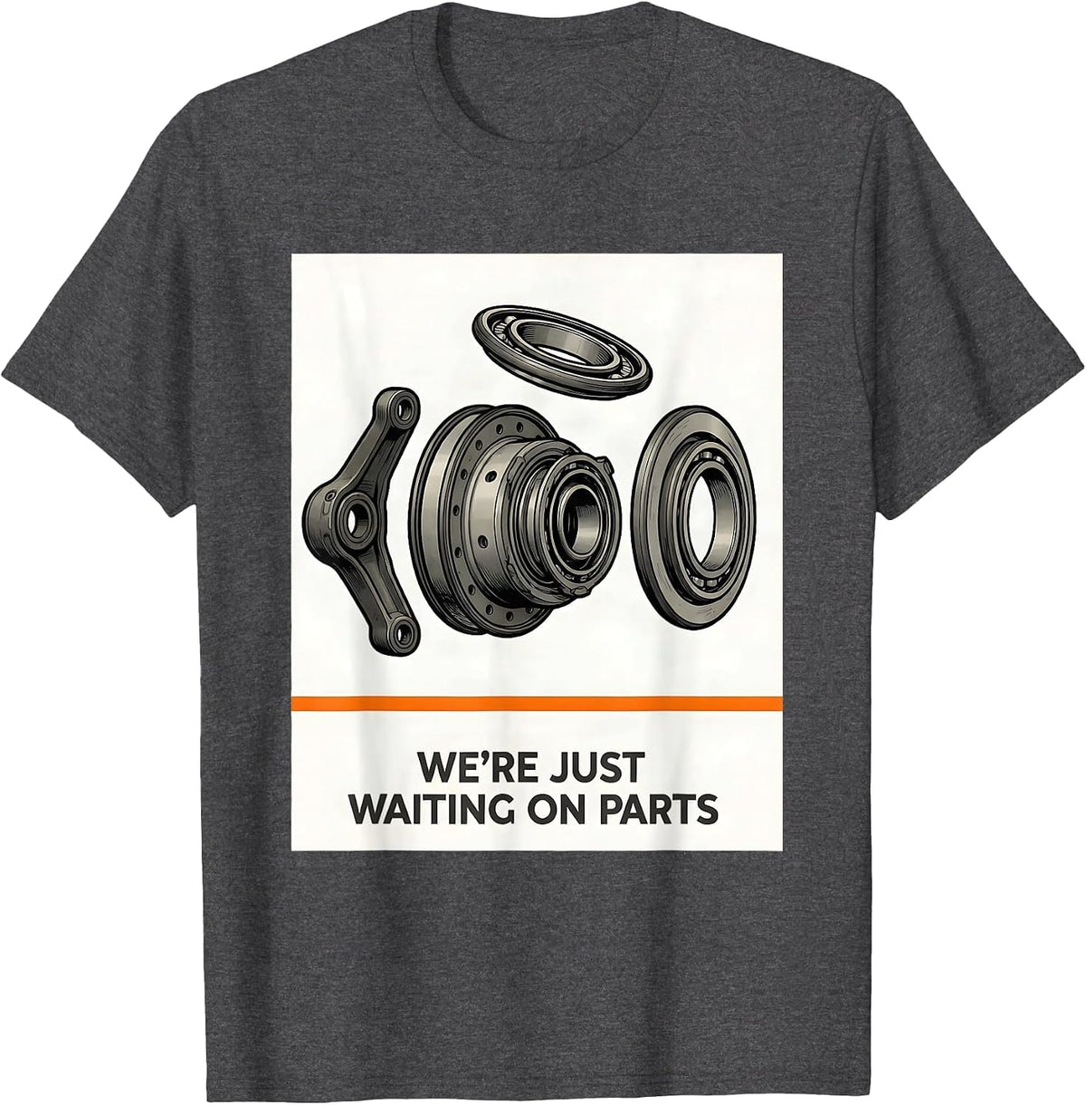 Men's We're Just Waiting On Parts Funny Skeleton Mechanic Auto T-Shirt - Dark Heather Grey