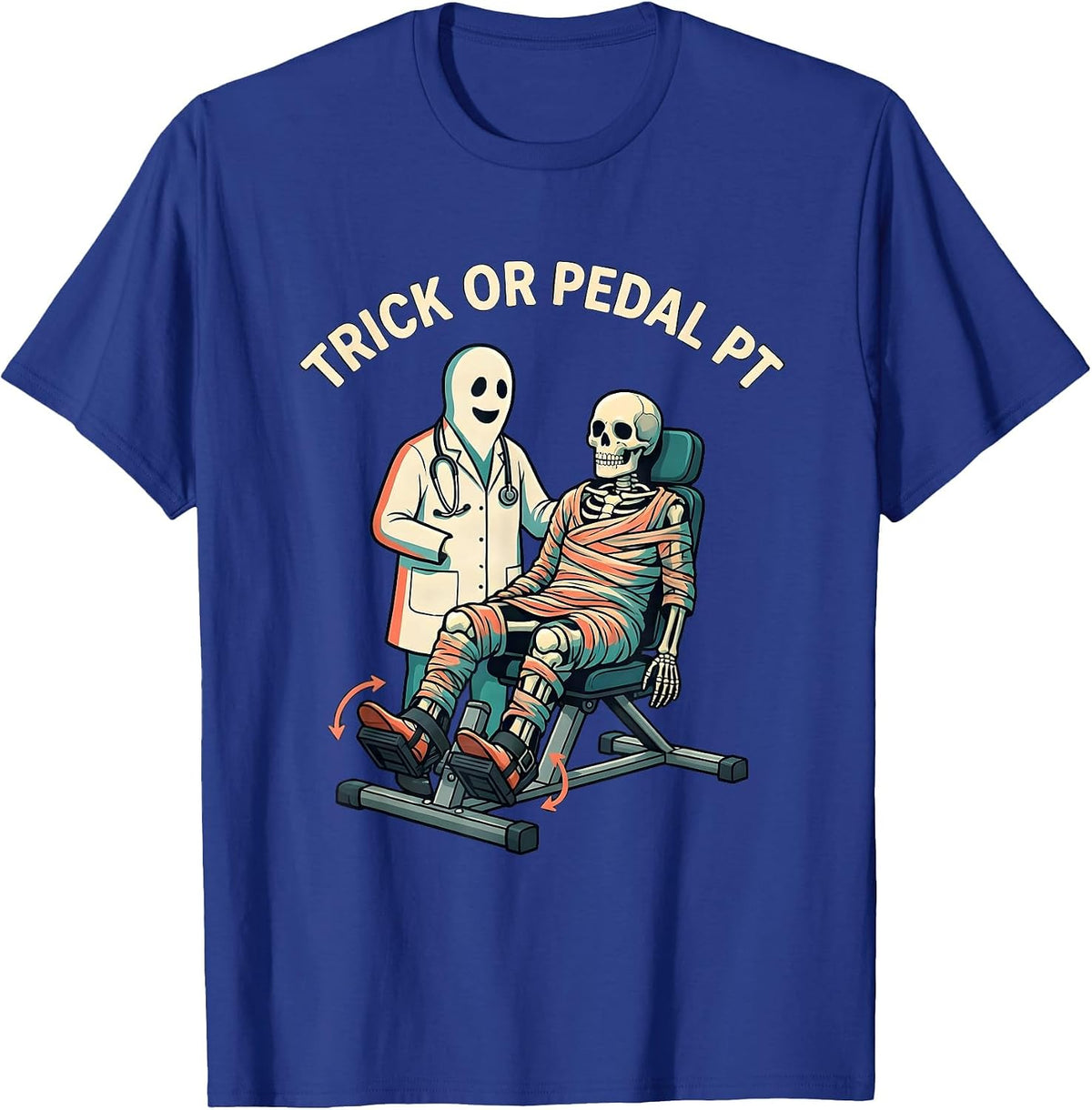 Trick Or Pedal PT Halloween Physical Therapy Therapist Humor T-Shirt - Royal Blue