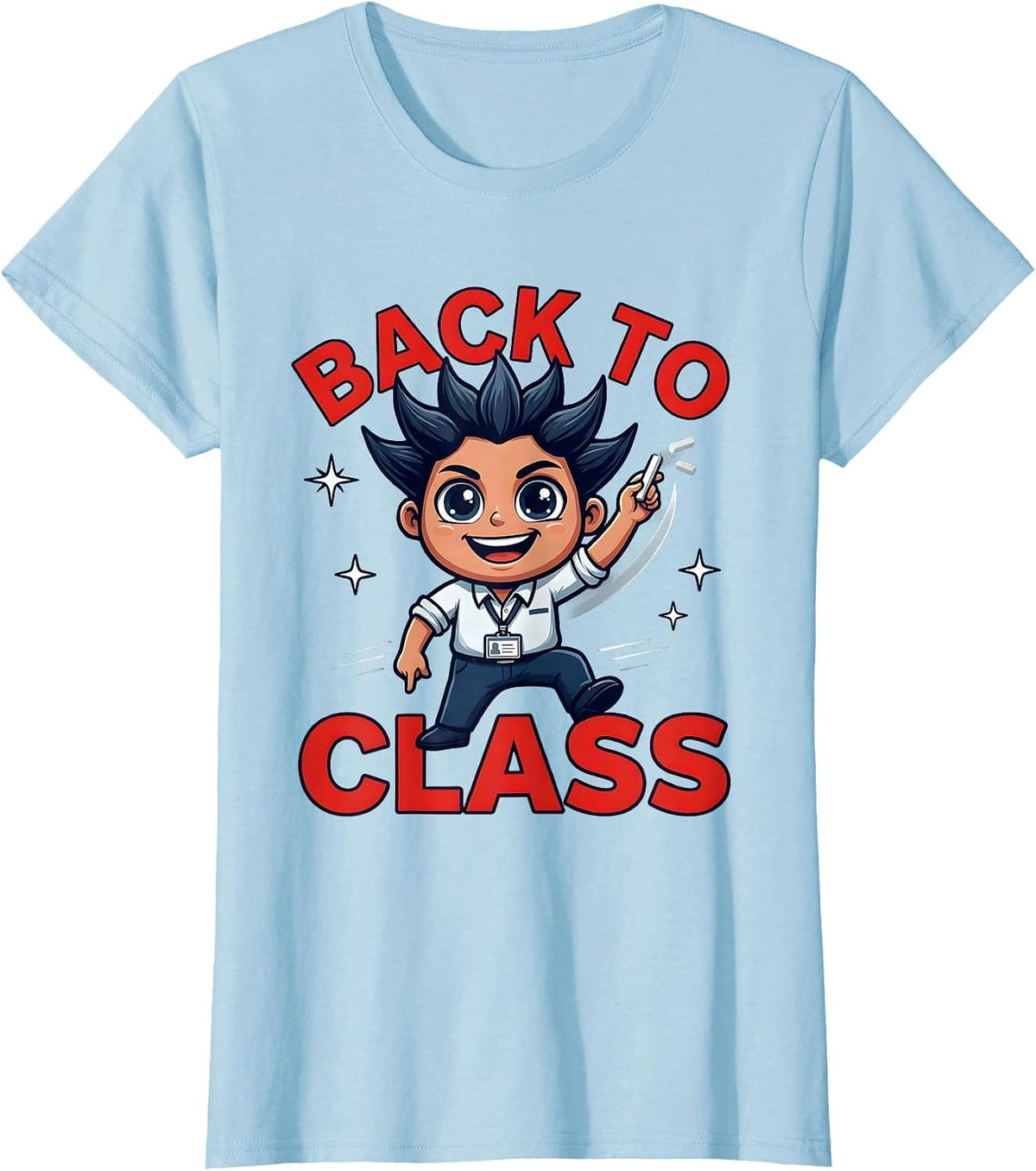 Women's BACK TO CLASS Funny Teacher Cartoon Back to School T-Shirt - Baby Blue
