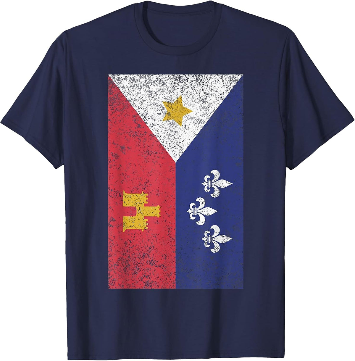Acadian Flag Retro Cajun T-Shirt T-Shirt - Navy Blue