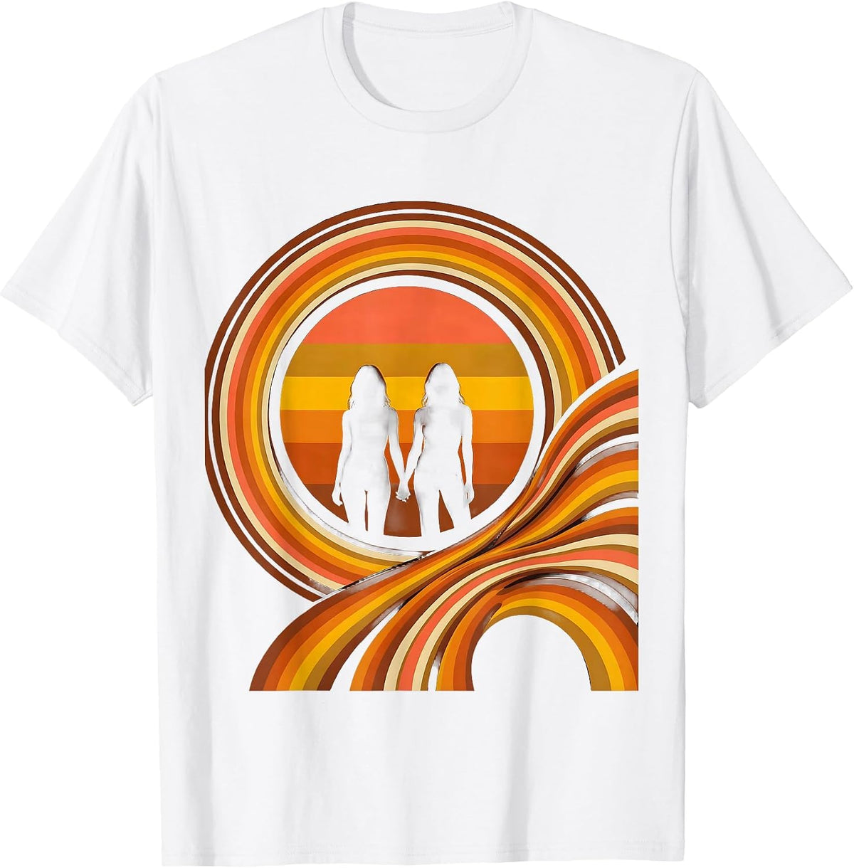 Two Women Holding Hands at Sunset Lesbian Pride T-Shirt - White