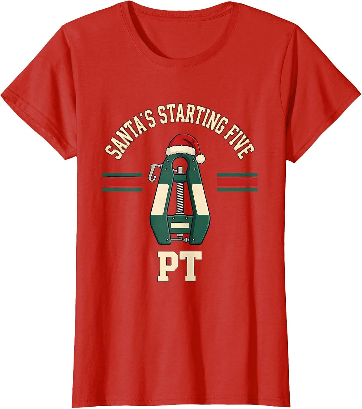 Women's Santa's Starting Five PT Funny Physical Therapist Christmas T-Shirt - Red