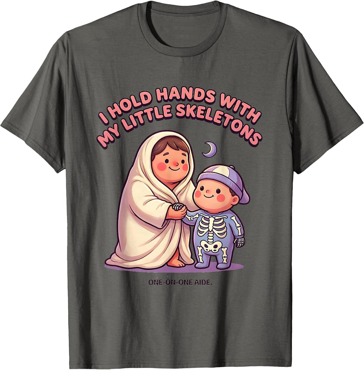 Men's I Hold Hands With My Little Skeletons, One-On-One Aide T-Shirt - Asphalt Grey