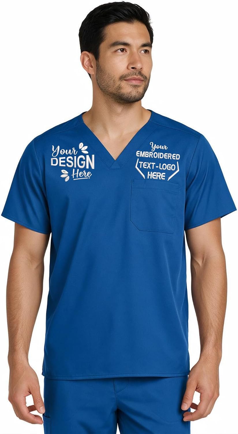 Custom Embroidered Men's V-Neck Scrub Top – Add Your Name, Logo & Design - Royal