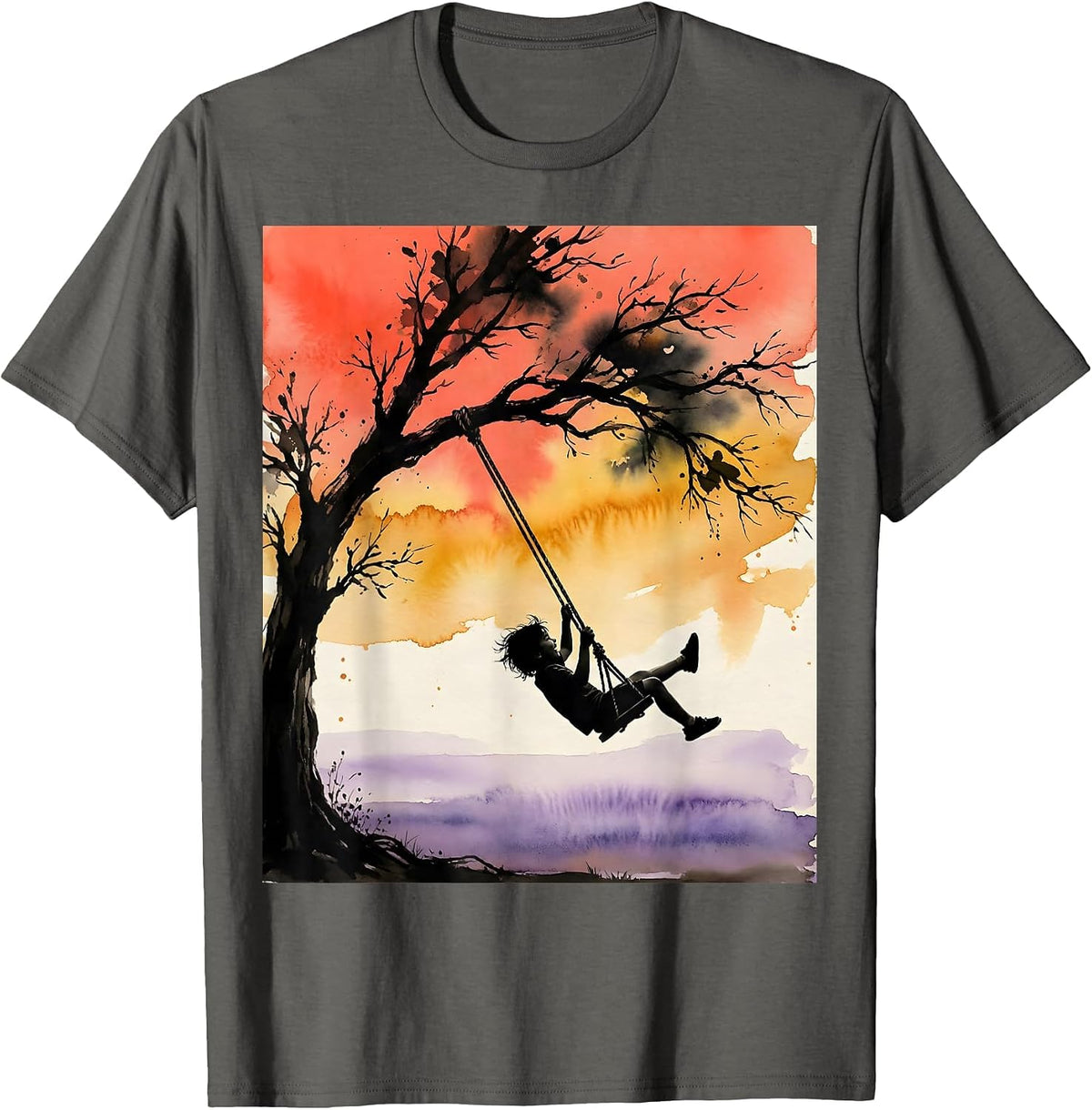 Autism Awareness Child Swinging Sunset Graphic T-Shirt - Asphalt Grey
