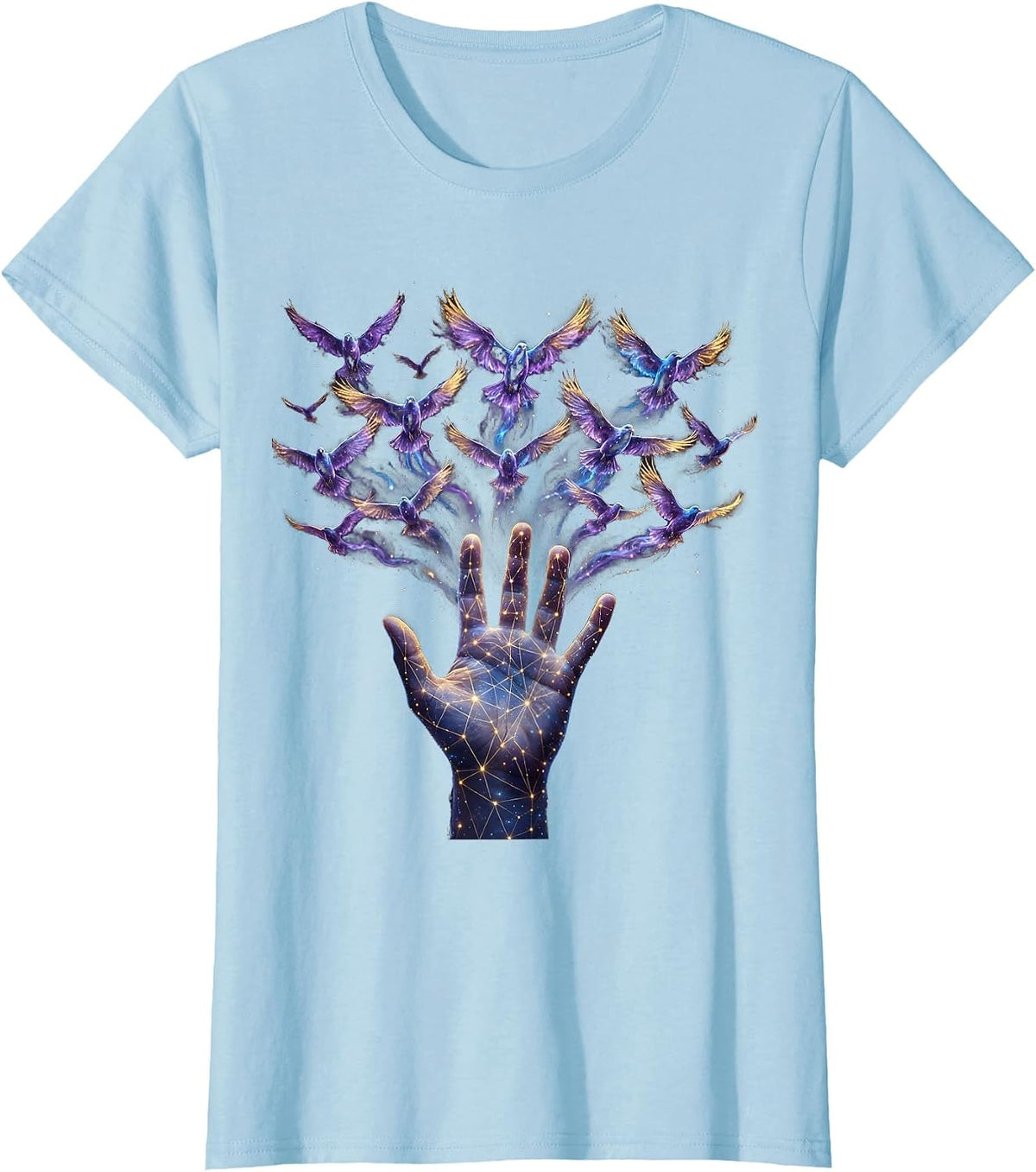 Women's Autism Awareness Colorful Birds Freedom Design T-Shirt - Baby Blue