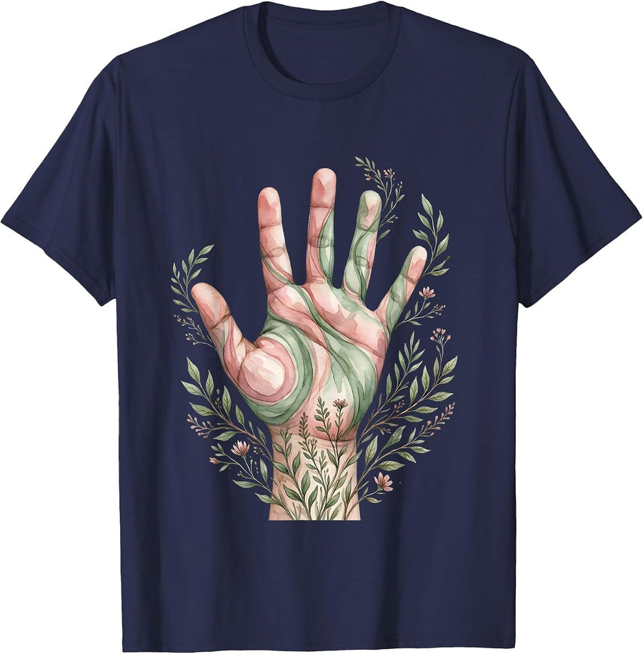 Autism Awareness Rainbow Handprint Art Design T-Shirt - Navy Blue