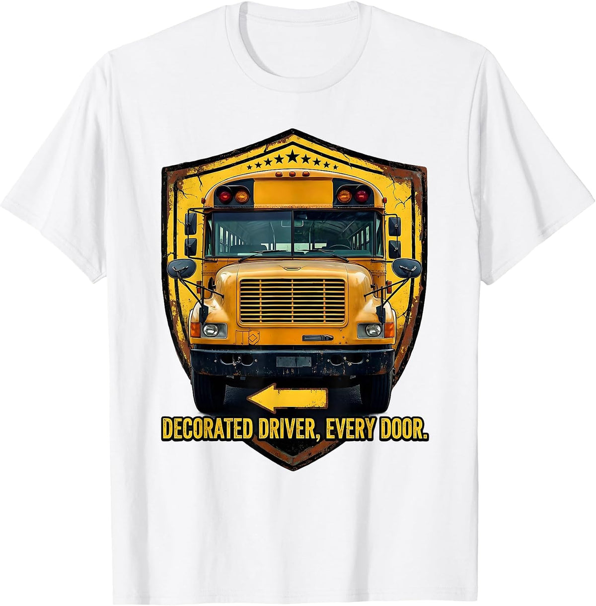 Men's Decorated Driver Every Door Distressed School Bus Driver T-Shirt - White