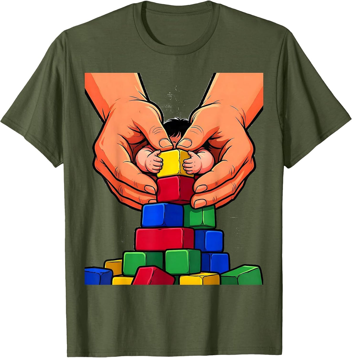 Special Education Teacher Guiding Hands Blocks Gift T-Shirt - Olive Green