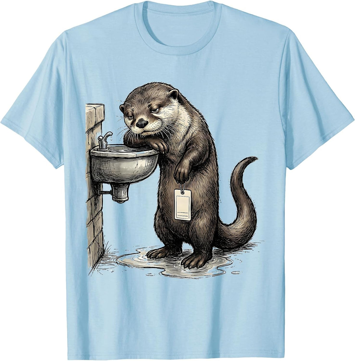 Men's Otter Drinking Fountain Funny Sea Animal Lover Humor T-Shirt - Baby Blue