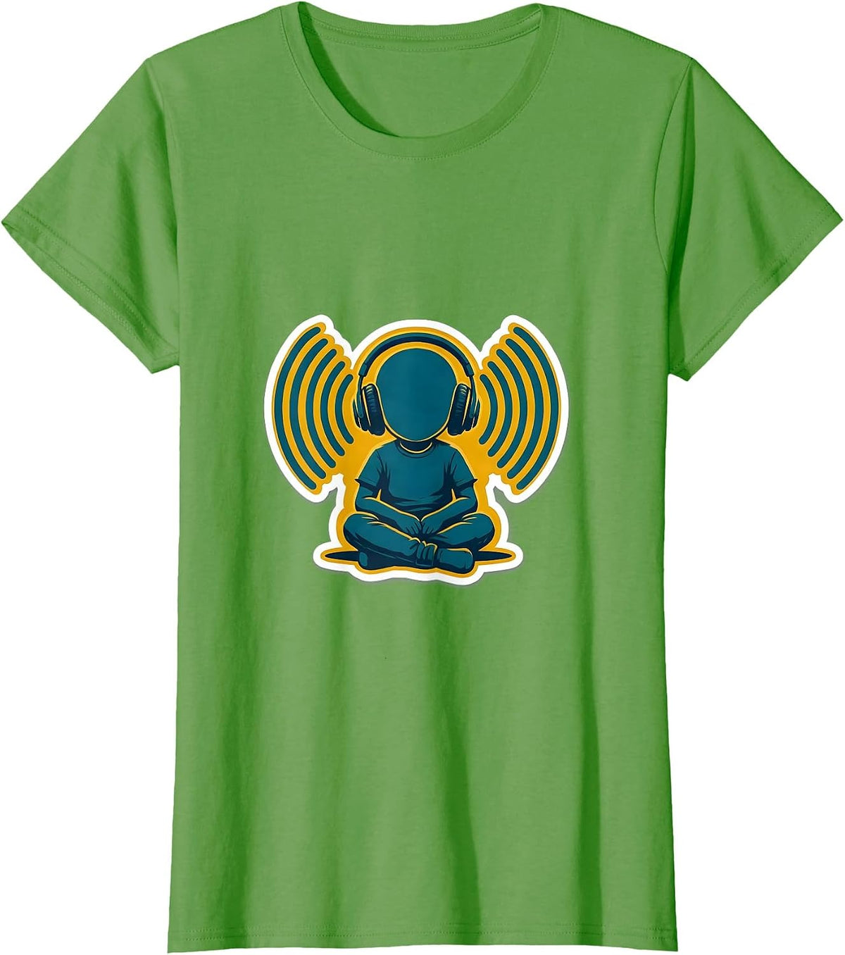 Women's Autism Awareness Child with Headphones Sound Waves T-Shirt - Grass Green