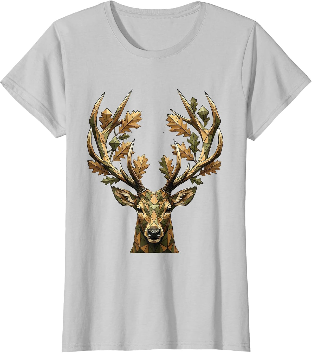Camo Deer Antlers Oak Leaves Hunting Design T-Shirt - Silver Grey