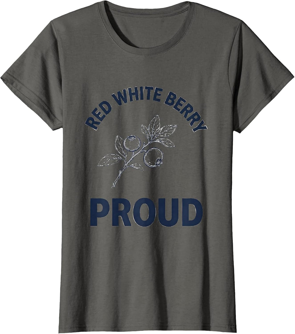 Women's Red White Berry Proud Patriotic Blueberry Design T-Shirt - Asphalt Grey