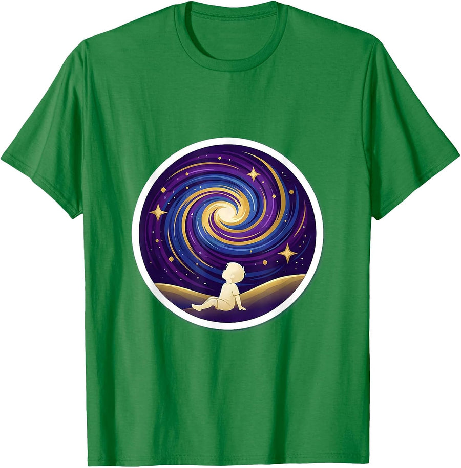 Men's Autism Awareness Child Galaxy Gazing Illustration T-Shirt - Kelly Green