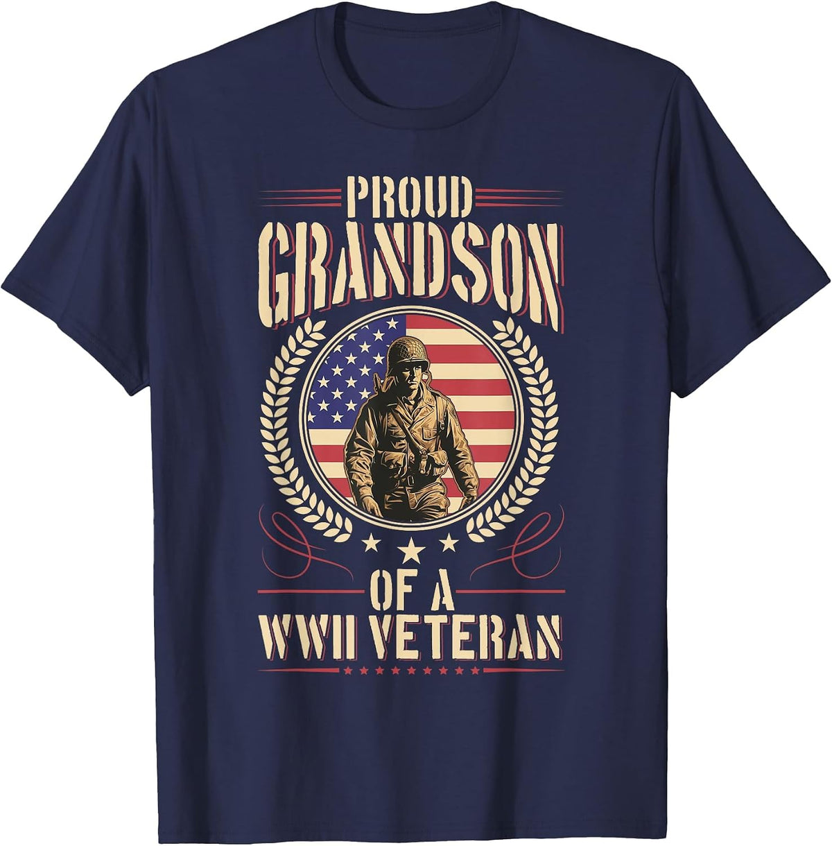Proud Grandson of A WWII Veteran World War II Veterans Day T-Shirt - Navy Blue