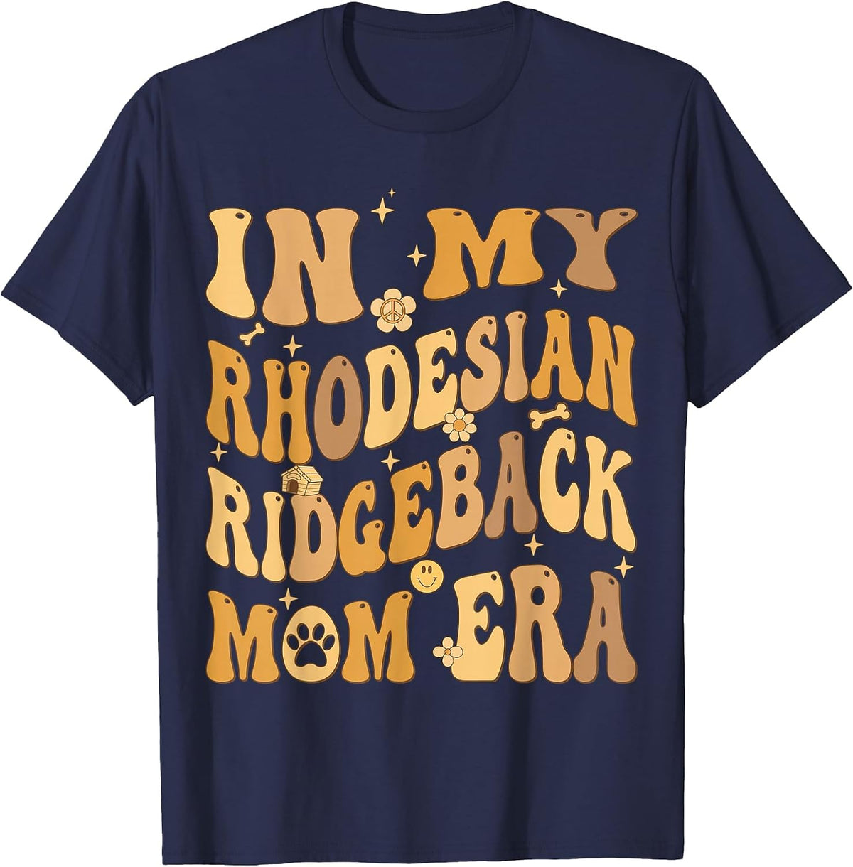 in My Rhodesian Ridgeback Mom Era Groovy T-Shirt - Navy Blue