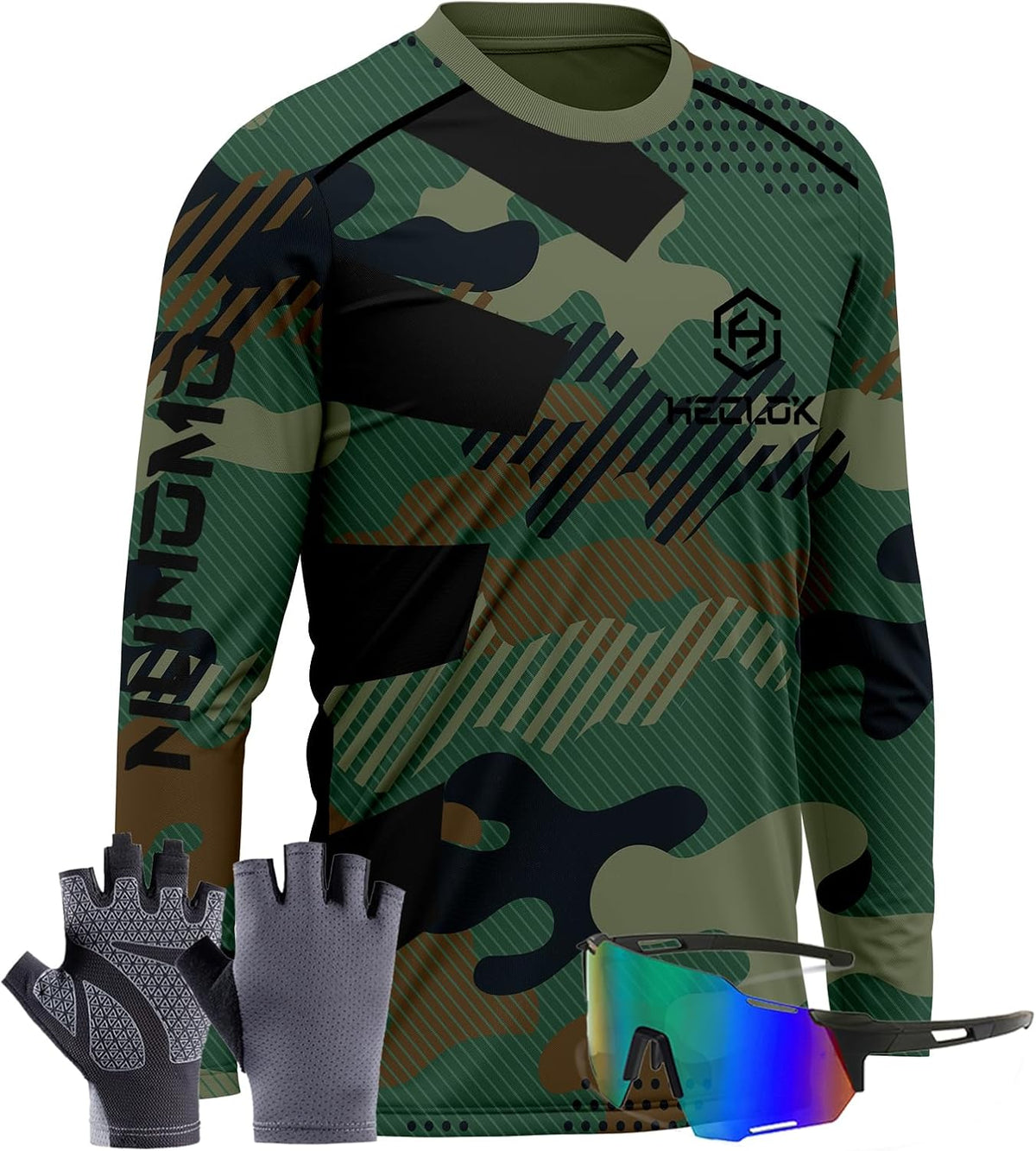 Men's Basic Cycling Jerseys,Bicycle Jersey,Long Sleeve Moisture Wicking Quick Dry Biking Off-Road Shirt＋Gloves - Typ-11