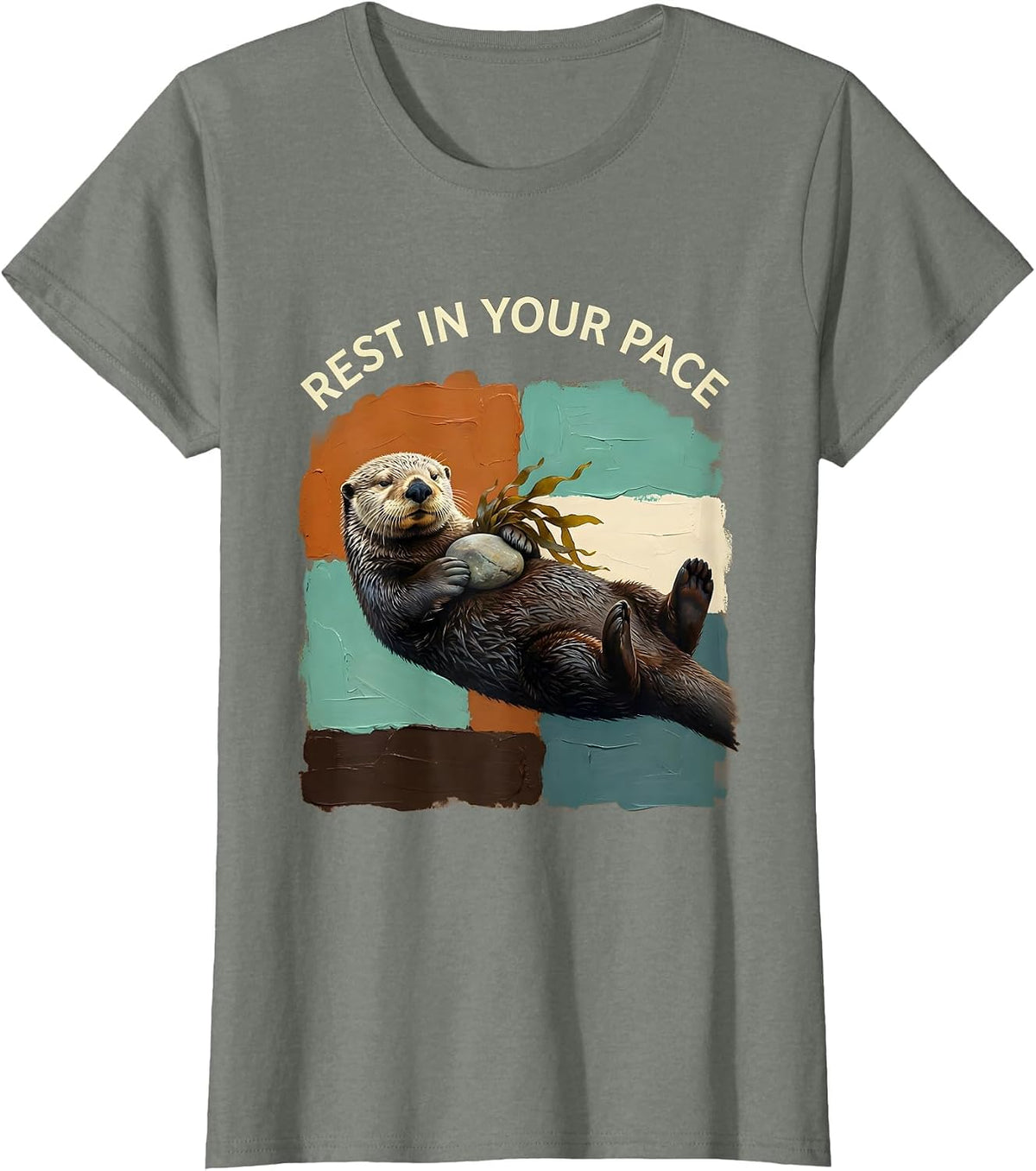 Rest In Your Pace Funny Sea Otter Animal Lover Gift T-Shirt - Olive Heather