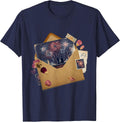 Rooftop Fireworks Couple Night Sky Illustration T-Shirt - Navy Blue