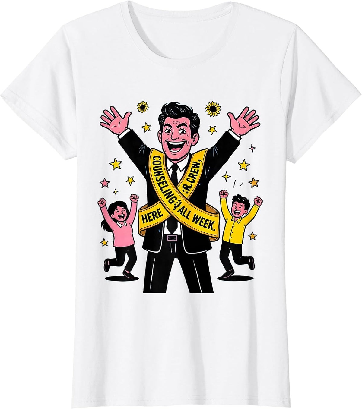 Counseling Crew Here All Week Cartoon School Counselor T-Shirt - White