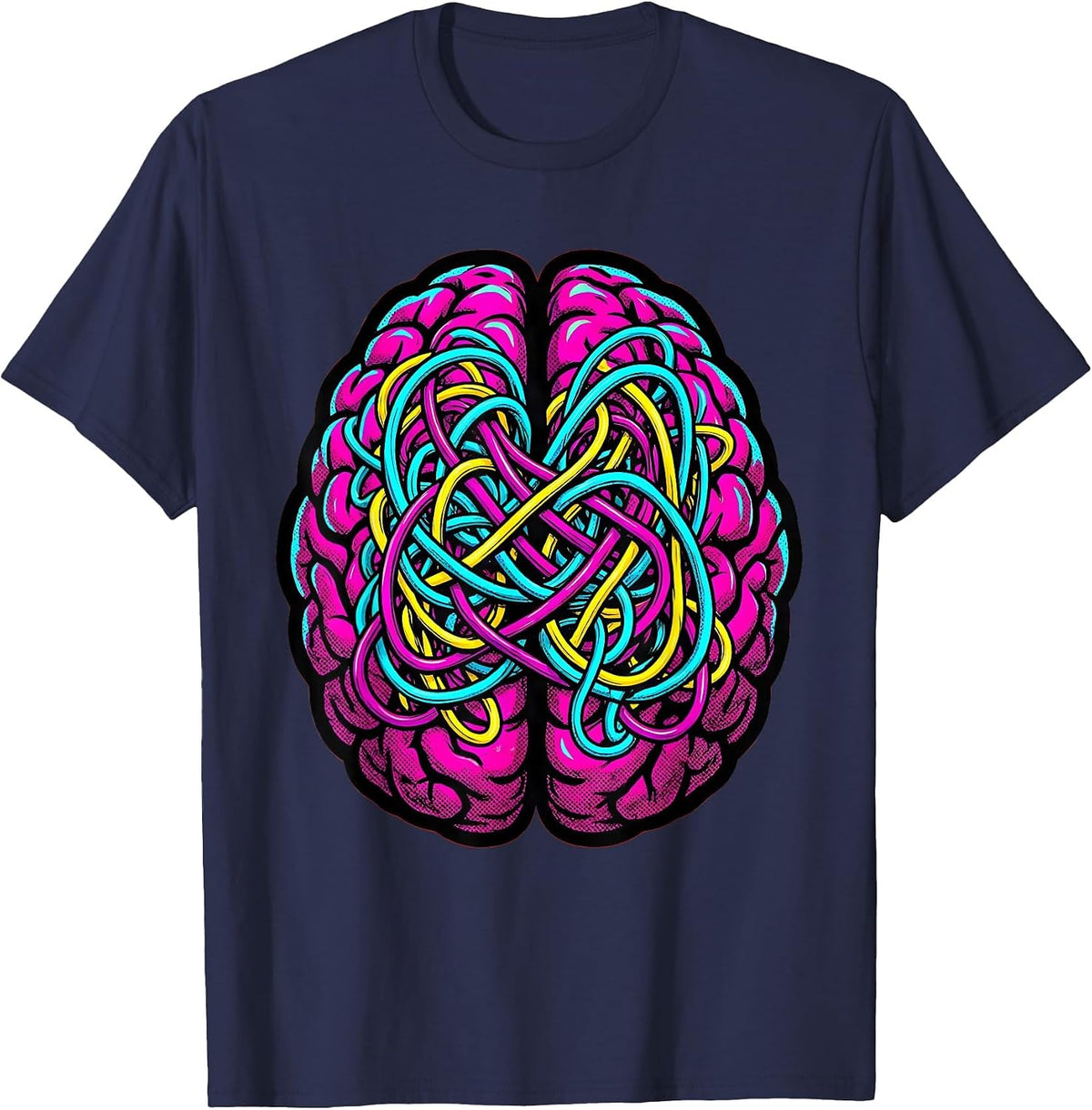 Men's Dyslexia Awareness Brain Colorful Wiring Illustration T-Shirt - Navy Blue