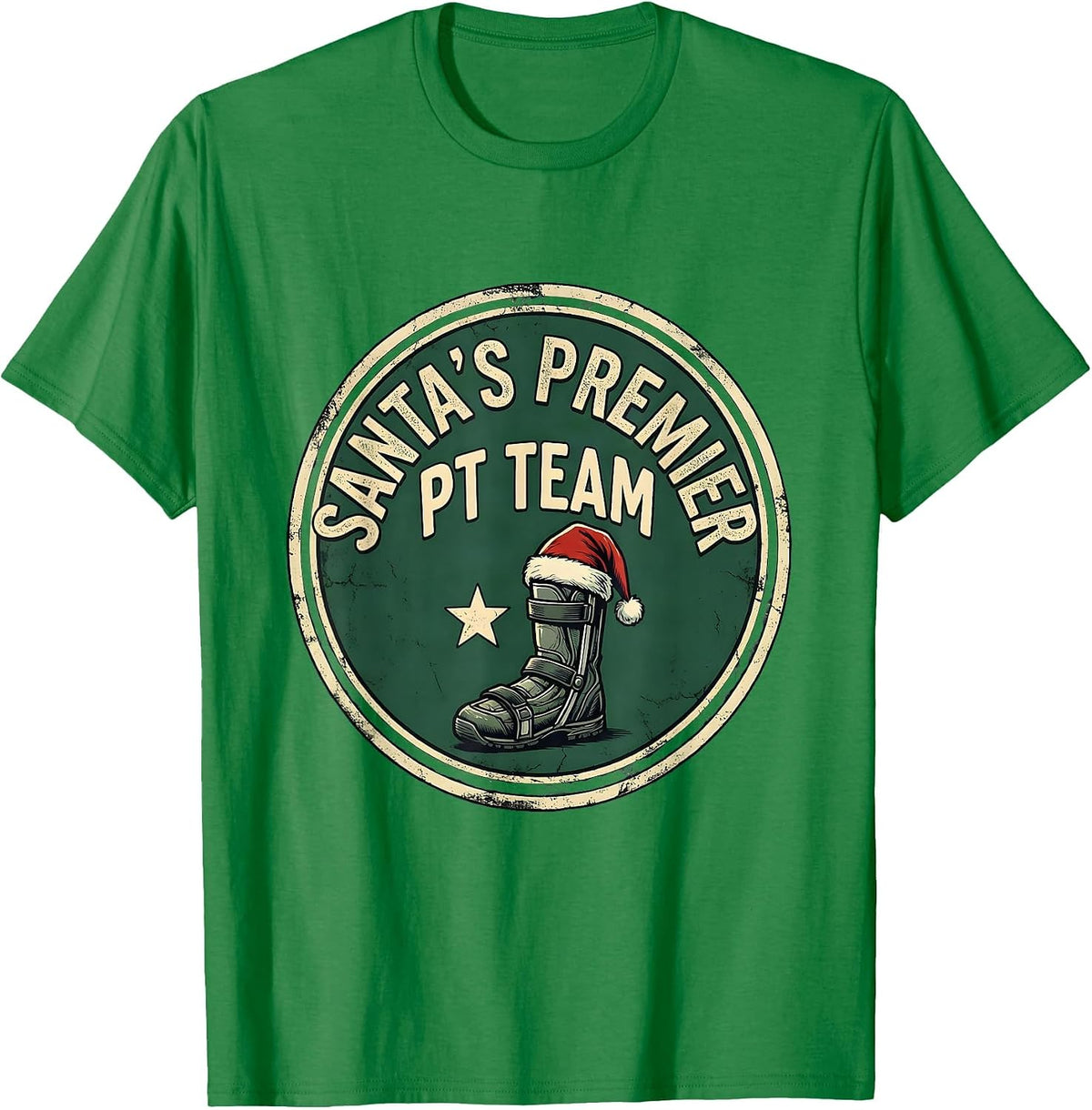 Men's Santa's Premier PT Team Vintage Physical Therapist Christmas T-Shirt - Kelly Green