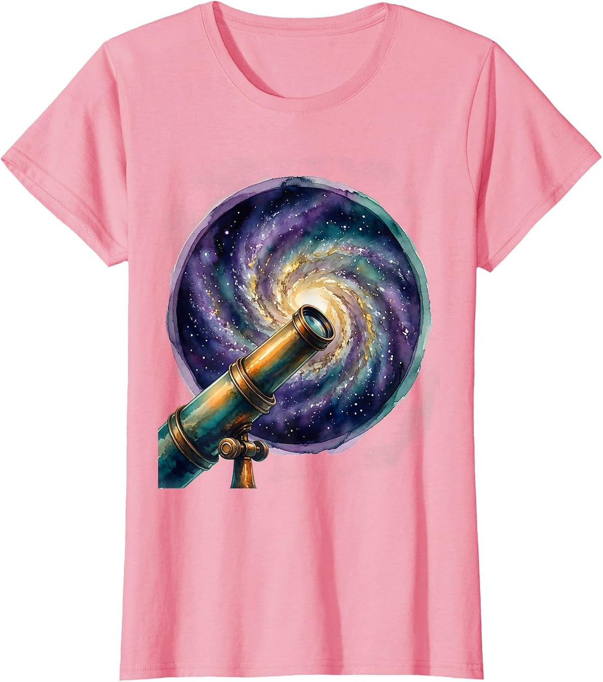 Women's Autism Awareness Telescope Galaxy Illustration T-Shirt - Pink