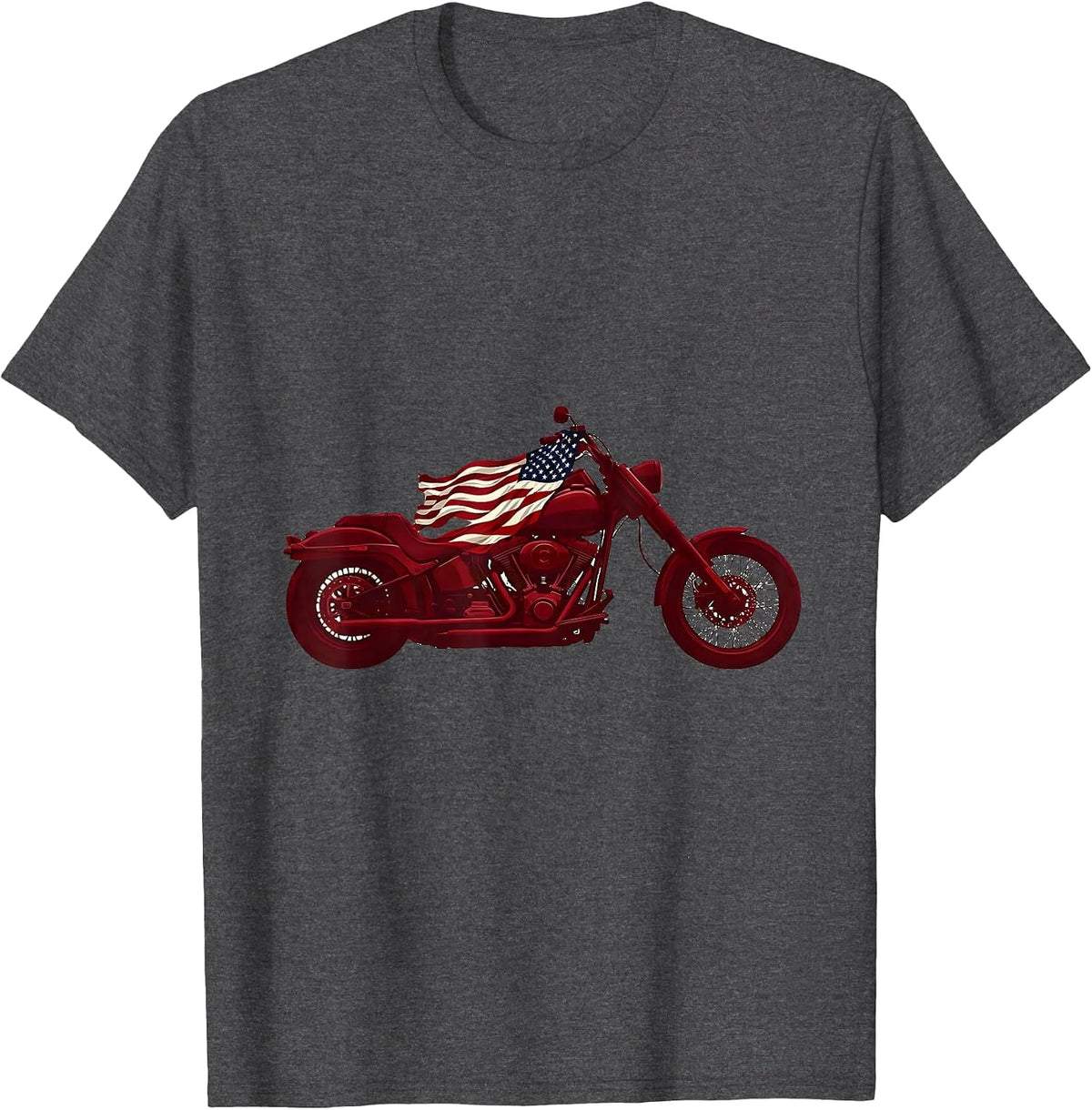 Faded Red American Flag Draped Motorcycle Tee T-Shirt - Dark Heather Grey