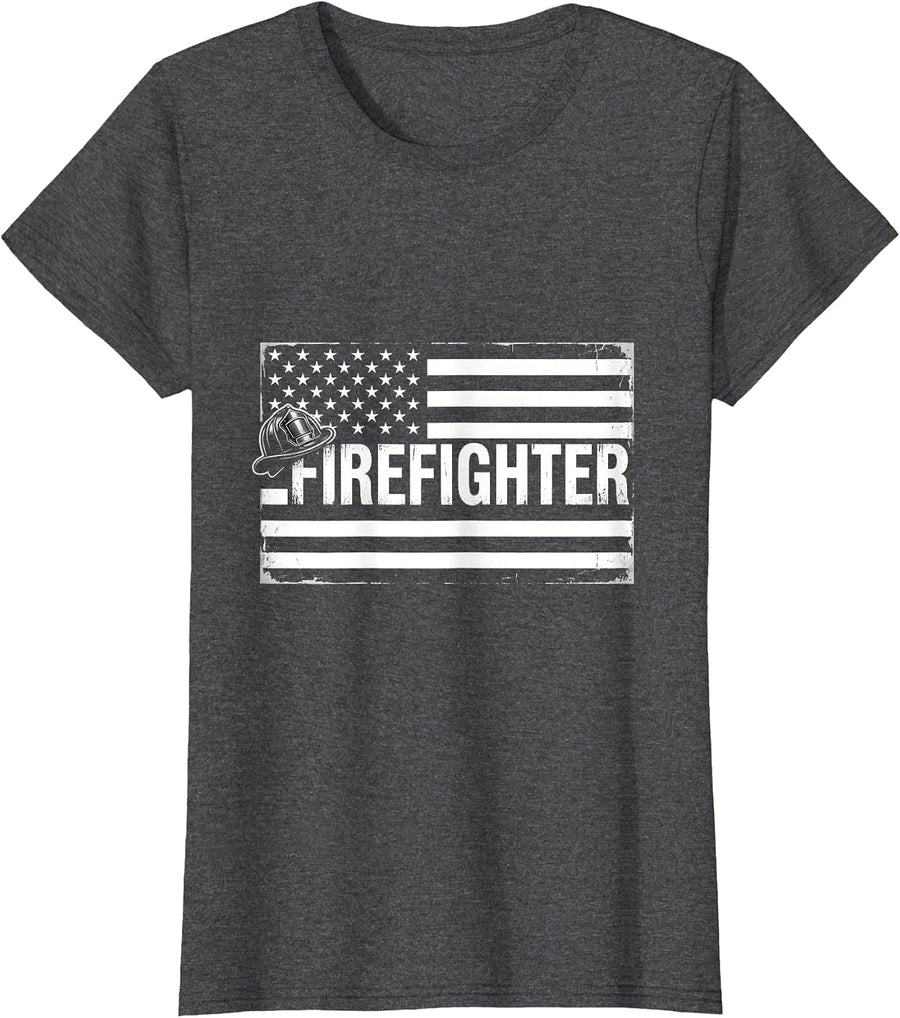 Women's Firefighter Thin Red Line Flag Occupational Pride Gift T-Shirt - Dark Heather Grey