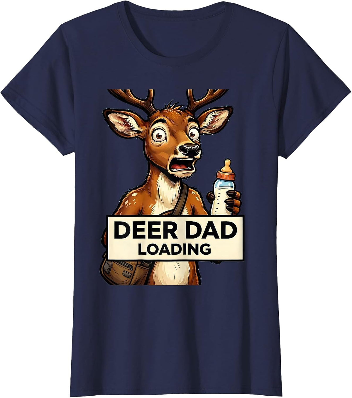 Women's Deer Dad Loading Funny Hunting Father Design T-Shirt - Navy Blue