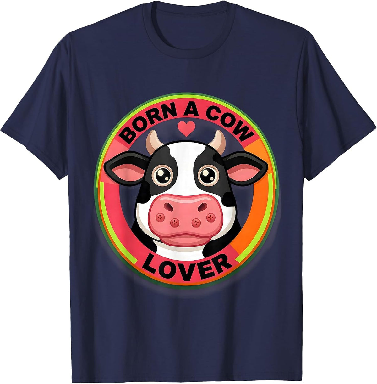 Men's Born a Cow Lover Cattle Enthusiast Design T-Shirt - Navy Blue