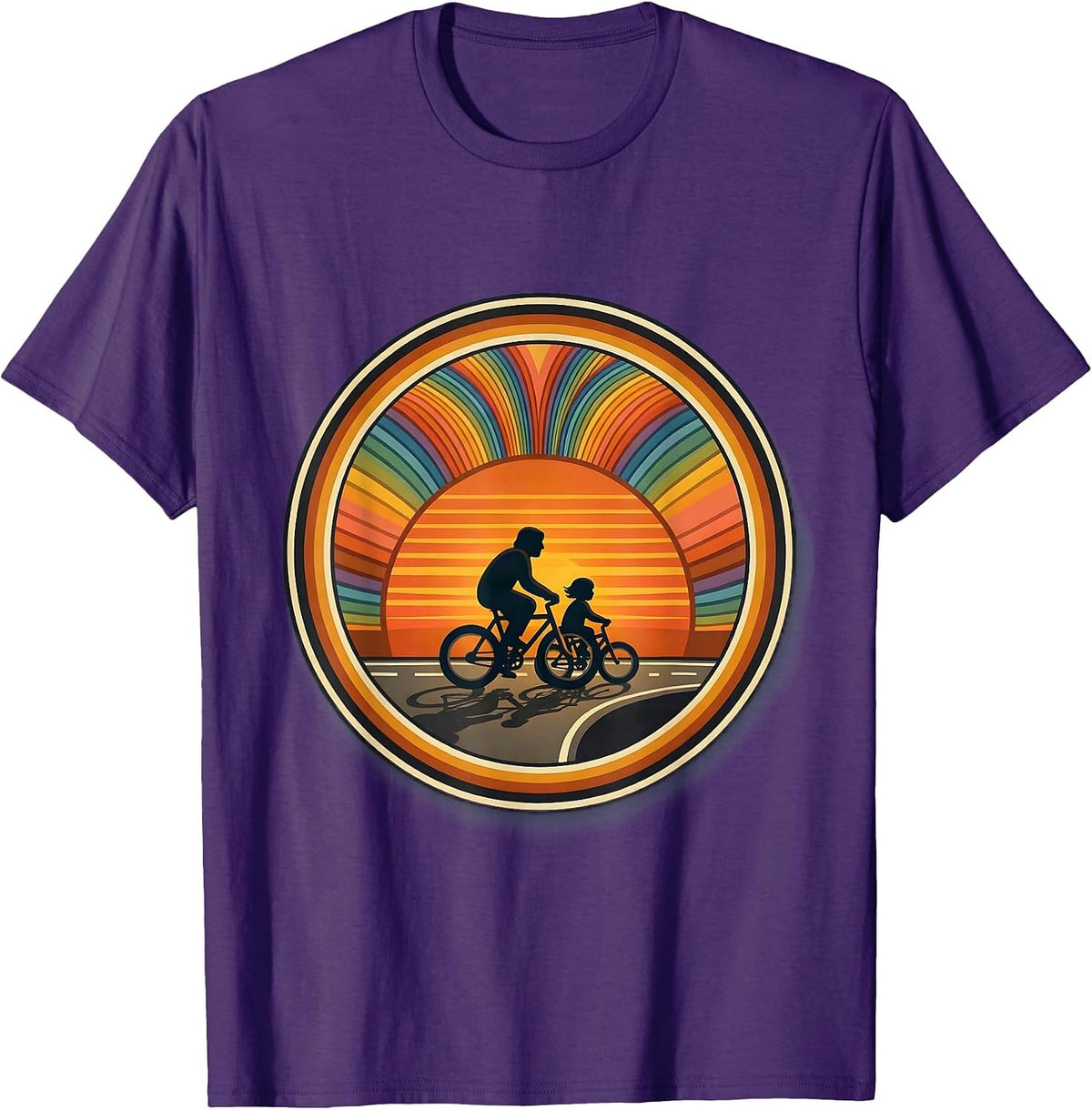 Men's Dad and Son Bicycle Ride Sunset Matching Design T-Shirt - Purple