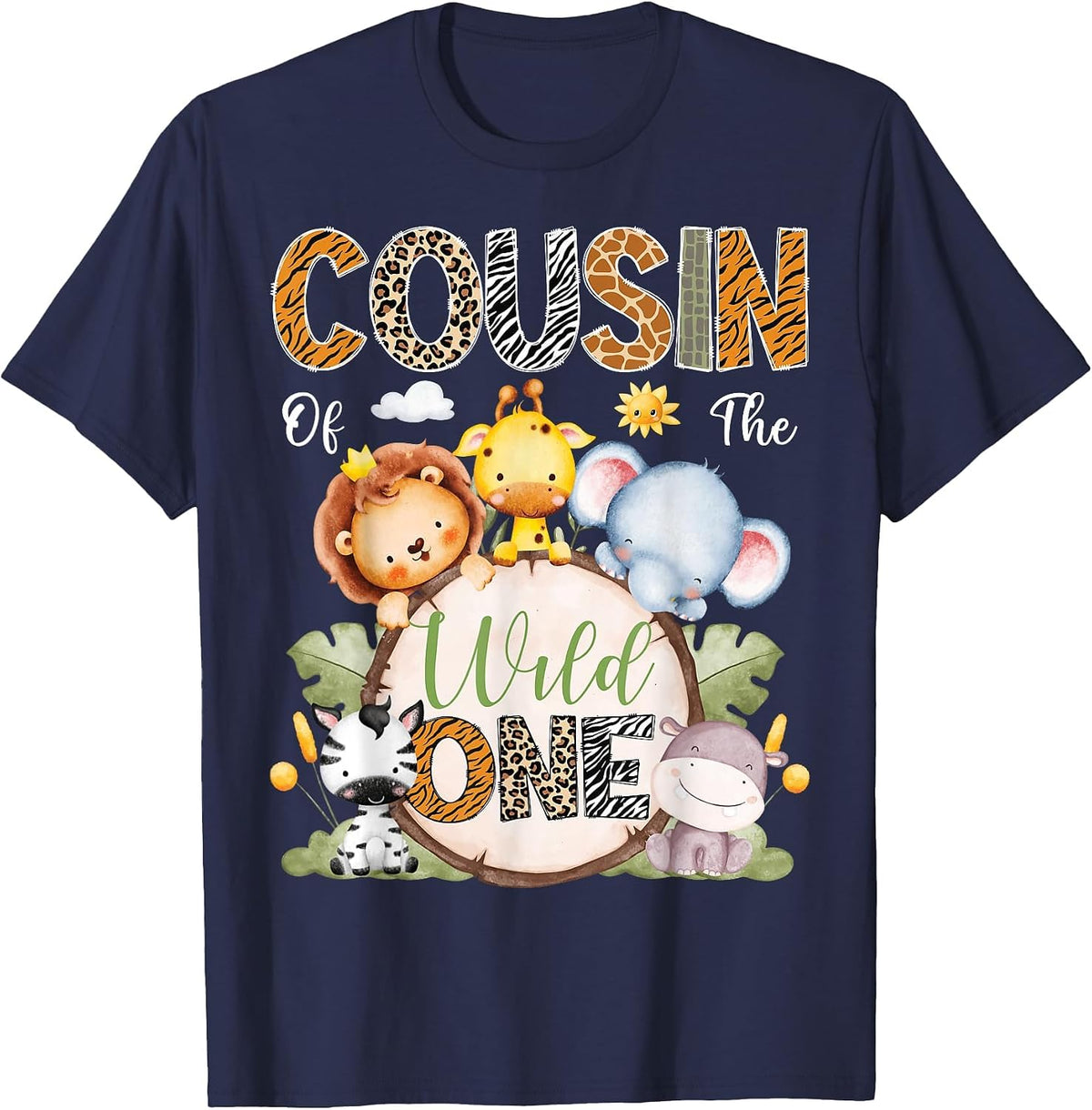 Cousin of The Wild One 1St Birthday Boy Safari Jungle T-Shirt - Navy Blue