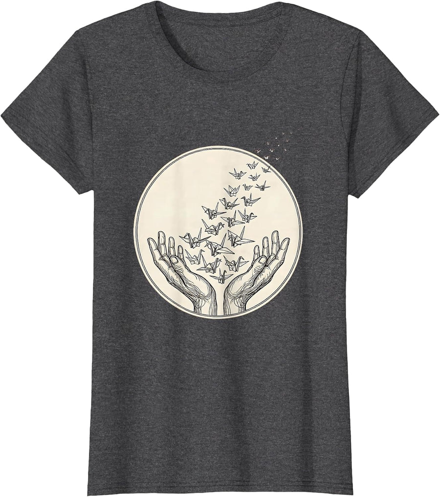 Women's Autism Awareness Paper Cranes Release Graphic T-Shirt - Dark Heather Grey