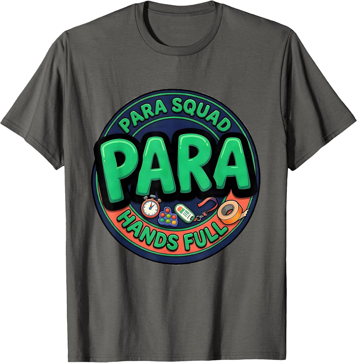 Men's Para Squad Hands Full Bold Cartoon Back To School T-Shirt - Asphalt Grey