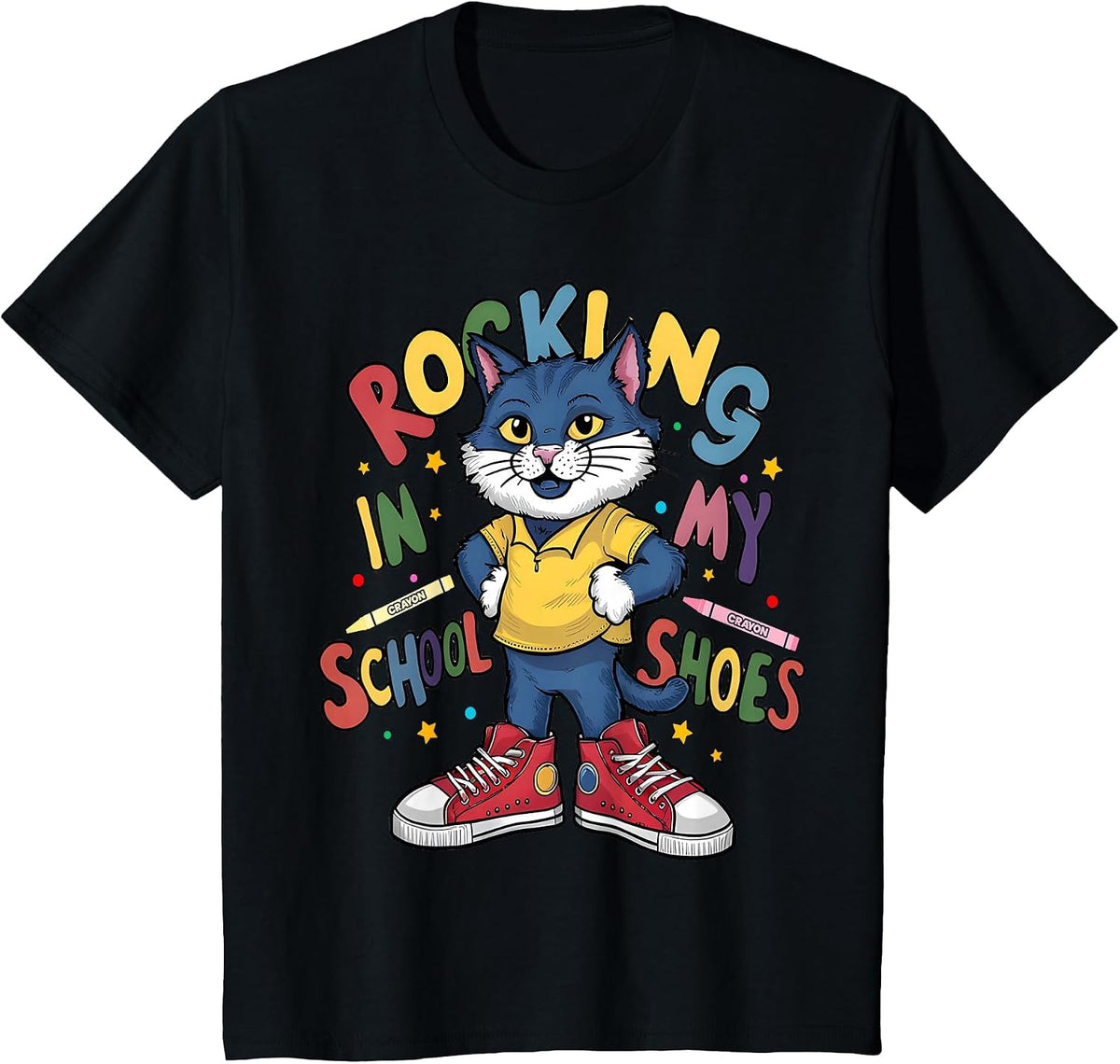 Cat Rocking in My School Shoes Funny Back to School Cat Love T-Shirt - Black