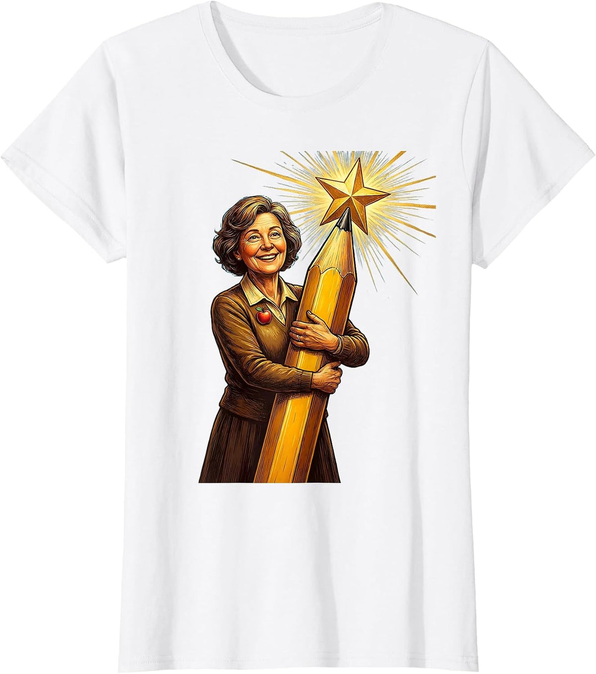 Women's SPED Teacher Holding Giant Pencil with Star T-Shirt - White