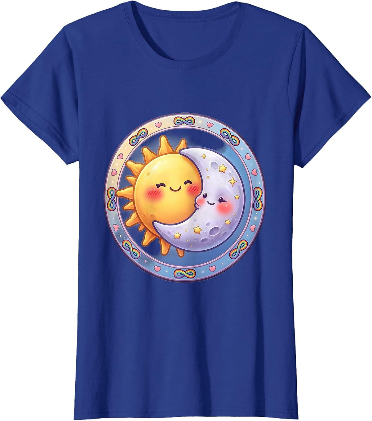 Women's Autism Awareness Sun and Moon Shared Orbit Design T-Shirt - Royal Blue