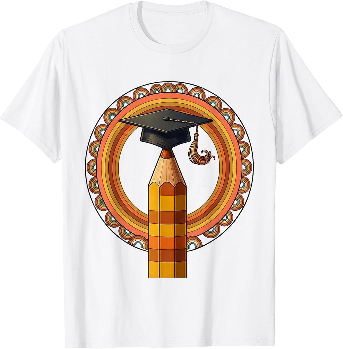 Men's Sped Teacher Graduation Cap Pencil Illustration T-Shirt - White