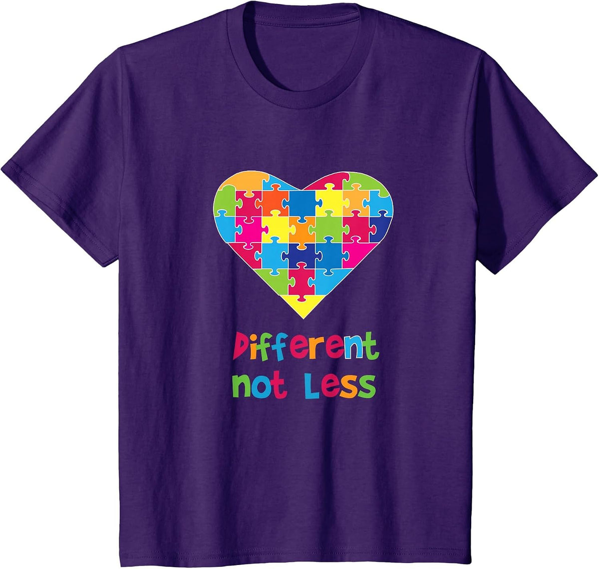 Different Not Less Autism Awareness Heart Puzzle T-Shirt - Purple