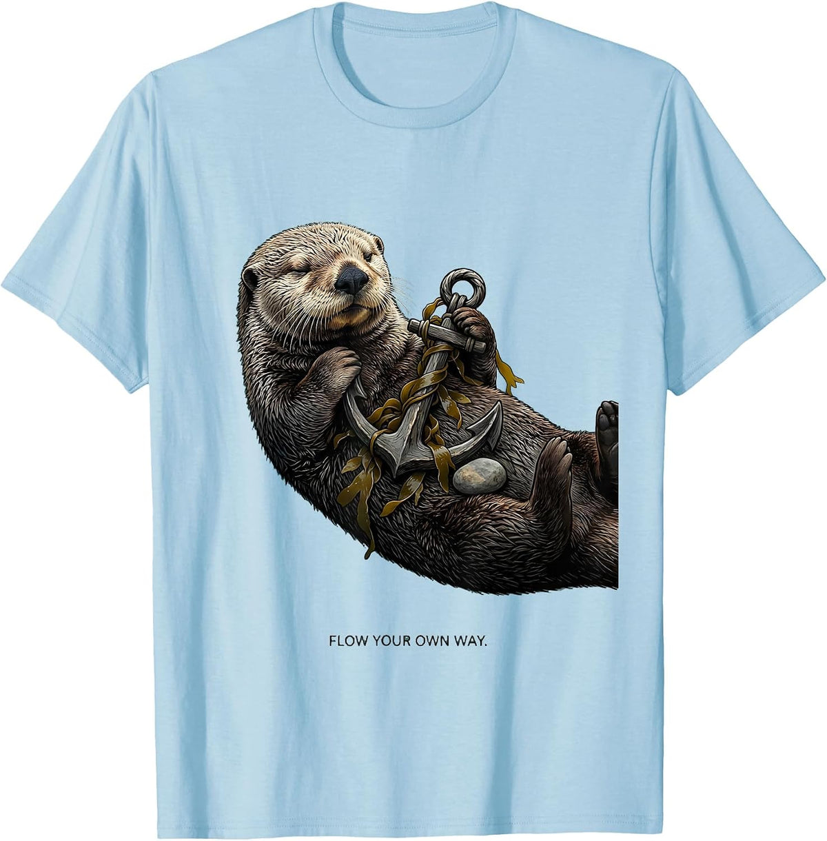 Men's Flow Your Own Way Funny Sea Otter Animal Lover Back To T-Shirt - Baby Blue