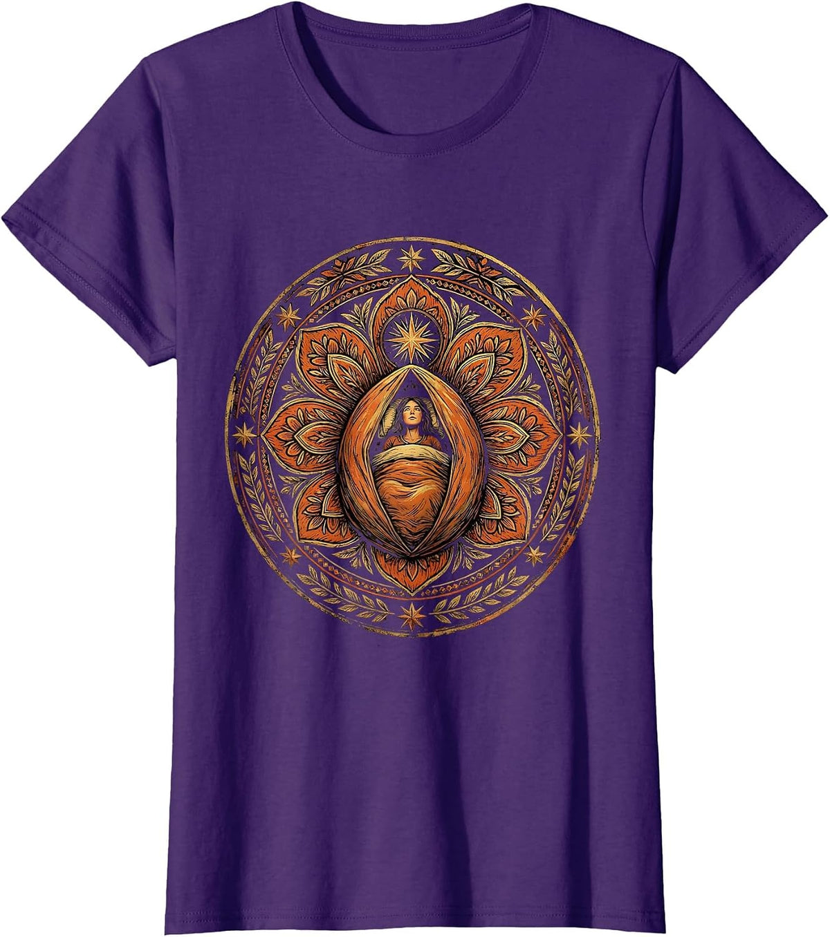 Women's Stargazing Camping Night Sky Illustration T-Shirt - Purple