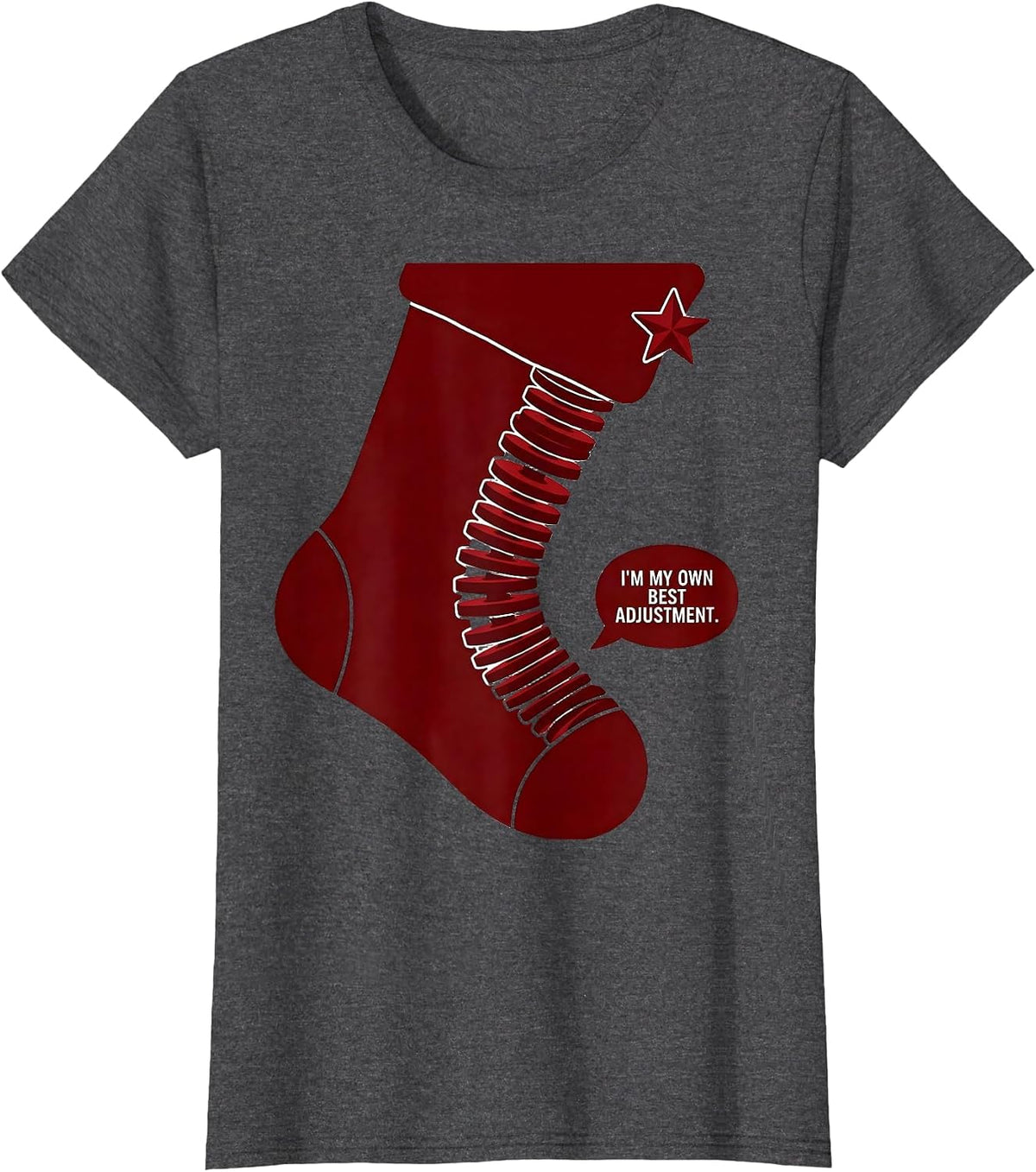 Women's I'm My Own Best Adjustment Funny Chiropractor Christmas T-Shirt - Dark Heather Grey