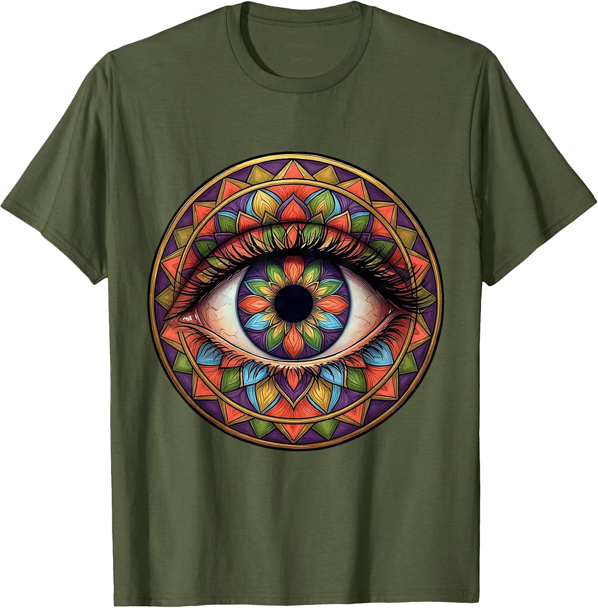 Autism Awareness Kaleidoscope Rainbow Eye Art T-Shirt - Olive Green