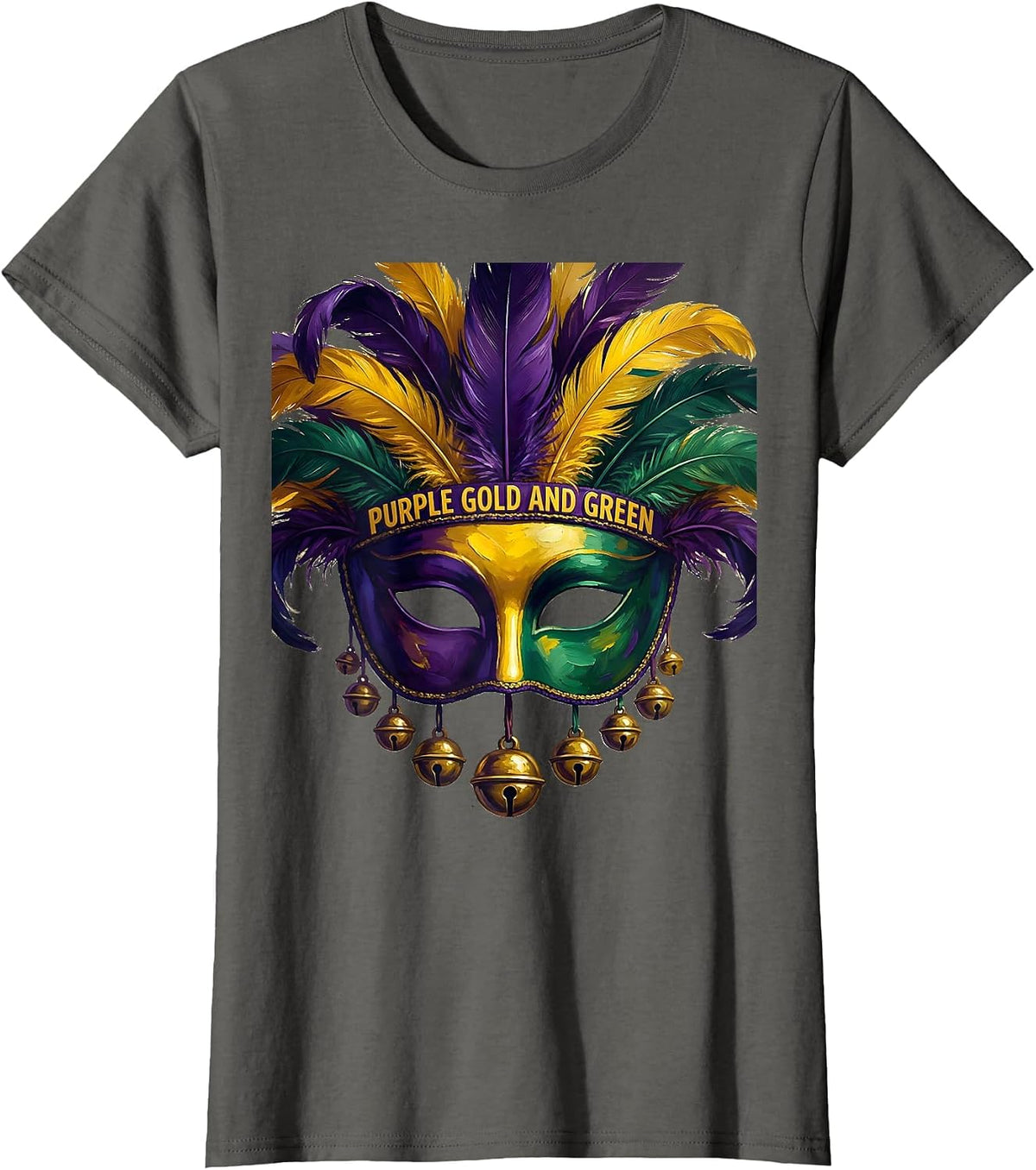 Women's Purple Gold and Green Mardi Gras Celebration Design T-Shirt - Asphalt Grey