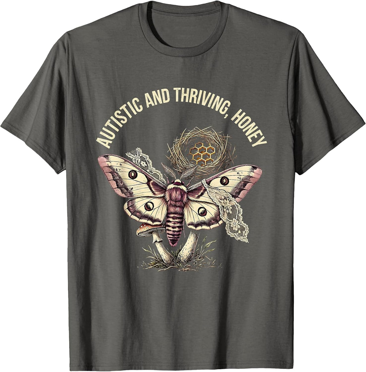 Men's Autistic and Thriving Honey Autism Awareness Design T-Shirt - Asphalt Grey